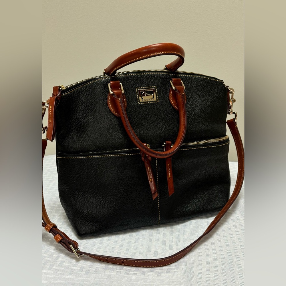 Dooney & Bourke Pebble Leather Satchel with trim -Dark Navy Blue